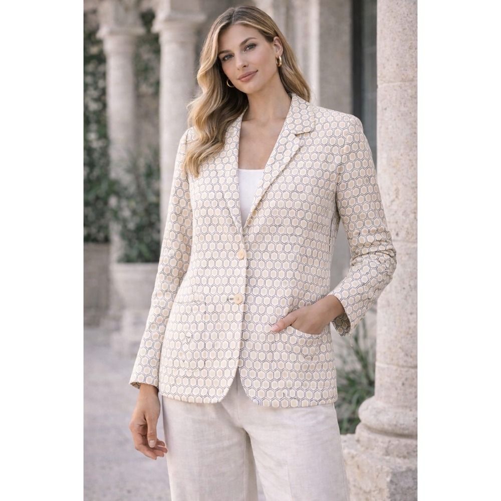 Amina Rubinacci Napoli Knit Blazer Jacket Size‎ 46 ITALY MADE Cotton Geometric